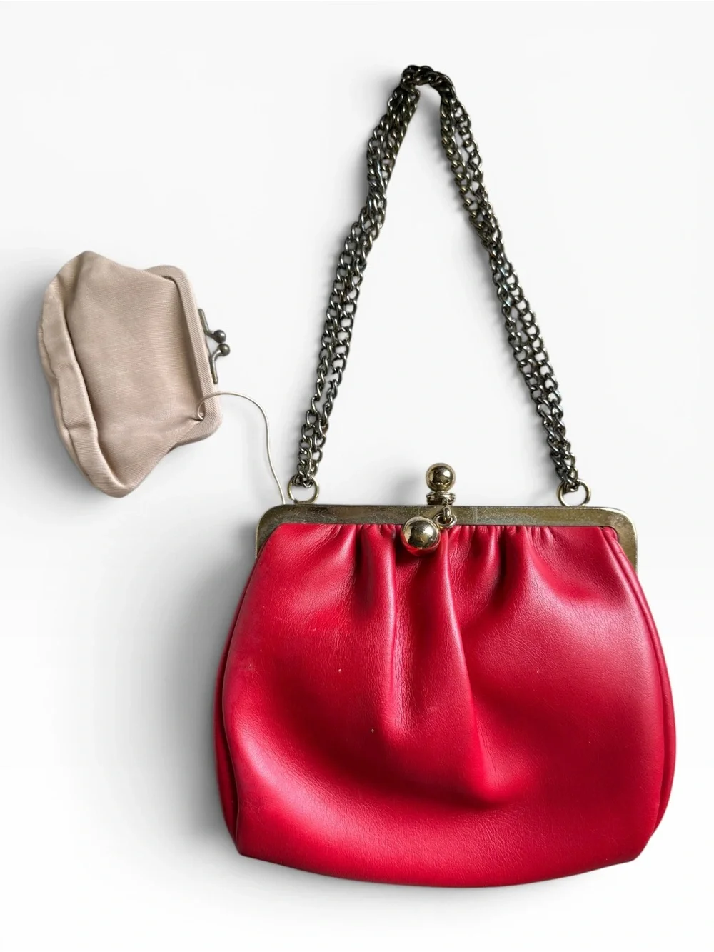 Vintage Red Leather Kiss-Lock Purse from Simpson's Luggage and Furs, Vermont